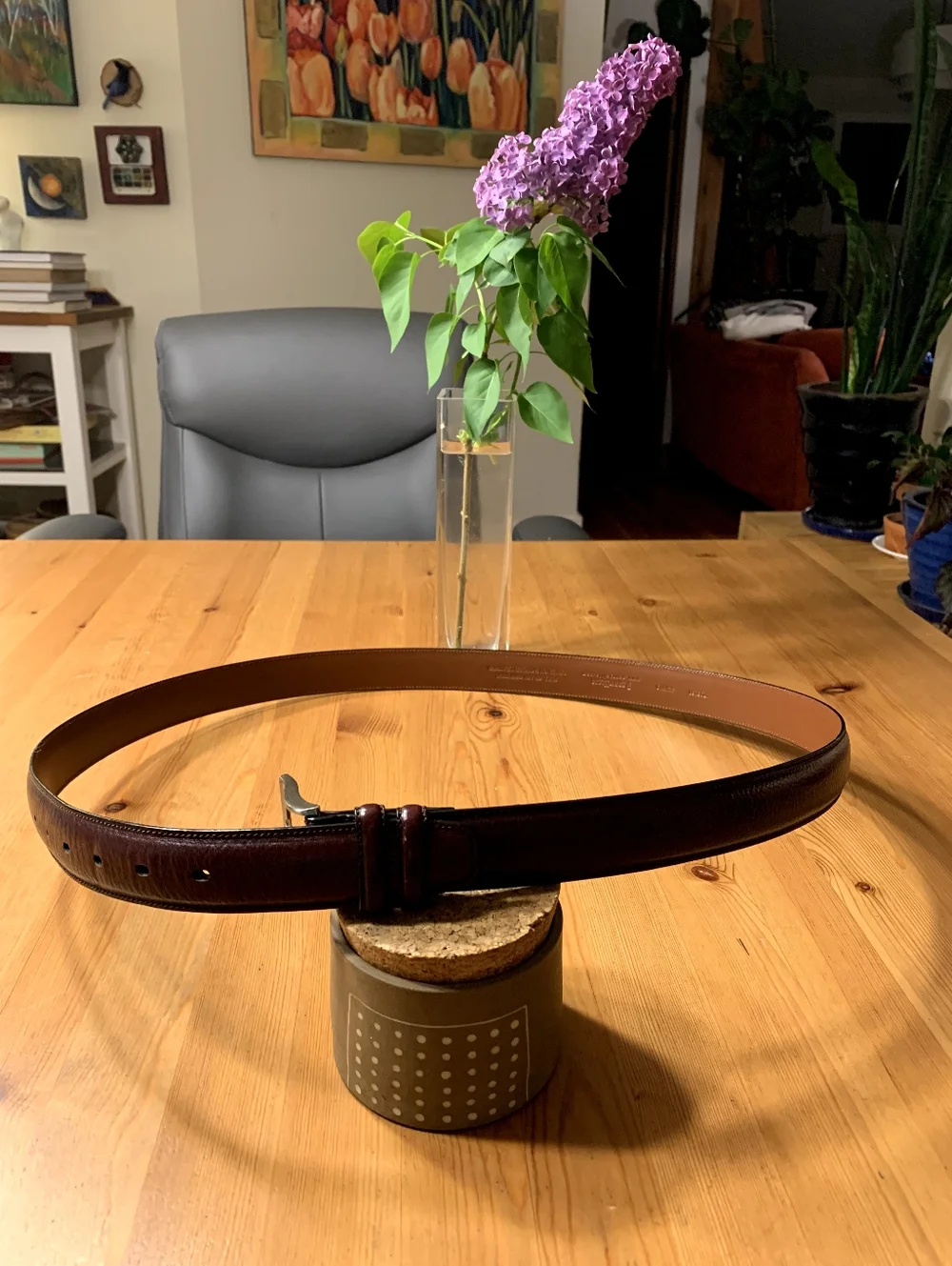 Perry Ellis 44 Classic Men's Leather Belt Full Grain Cowhide Dark Brown